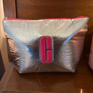 Clinique Silver Bag with Pink Trim, New Without tags